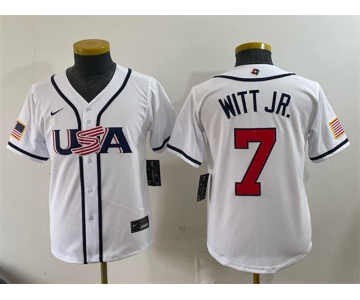 Youth USA Baseball #7 Bobby Witt Jr. White 2026 World Baseball Classic Home Stadium Stitched Baseball Jersey