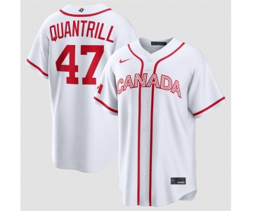 Men's Canada Baseball #47 Cal Quantrill White 2026 World Baseball Classic Home Stadium Stitched Jersey