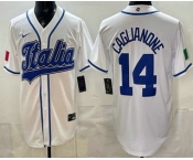 Men's Italy #14 Jac Caglianone White 2026 World Baseball Classic Cool Base Jersey Men's Italy #14 Jac Caglianone White 2026 World Baseball Classic Cool Base Jersey