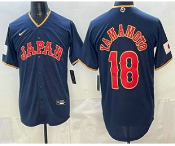 Men's Japan #18 Yoshinobu Yamamoto Navy 2026 World Baseball Classic Cool Base Jersey