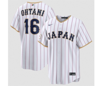 Men's Japan Baseball #16 Shohei Ohtani White 2026 World Baseball Classic Home Stadium Stitched Jersey