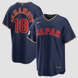 Men's Japan Baseball #18 Yoshinobu Yamamoto Navy 2026 World Baseball Classic Road Stadium Stitched Jersey