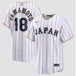Men's Japan Baseball #18 Yoshinobu Yamamoto White 2026 World Baseball Classic Home Stadium Stitched Jersey