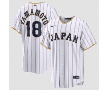 Men's Japan Baseball #18 Yoshinobu Yamamoto White 2026 World Baseball Classic Home Stadium Stitched Jersey