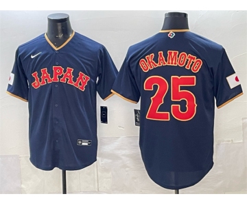 Men's Japan Baseball #25 Kazuma Okamoto Navy 2026 World Baseball Classic Road Stadium Stitched Jersey