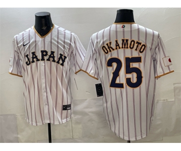 Men's Japan Baseball #25 Kazuma Okamoto White 2026 World Baseball Classic Home Stadium Stitched Jersey