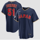 Men's Japan Baseball #51 Seiya Suzuki Navy 2026 World Baseball Classic Road Stadium Stitched Jersey
