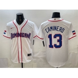 Men's Dominican Republic Baseball #13 Junior Caminero White 2026 World Baseball Classic Home Stadium Stitched Jersey