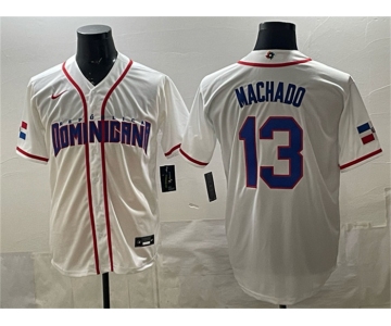 Men's Dominican Republic Baseball #13 Manny Machado White 2026 World Baseball Classic Home Stadium Stitched Jersey