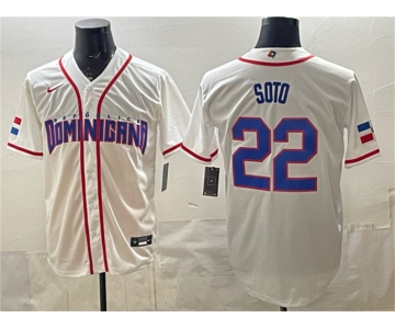 Men's Dominican Republic Baseball #22 Juan Soto White 2026 World Baseball Classic Home Stadium Stitched Jersey