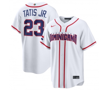 Men's Dominican Republic Baseball #23 Fernando Tatis Jr. White 2026 World Baseball Classic Home Stadium Stitched Jersey