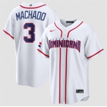 Men's Dominican Republic Baseball #3 Manny Machado White 2026 World Baseball Classic Home Stadium Stitched Jersey