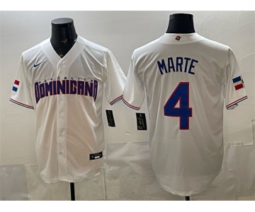 Men's Dominican Republic Baseball #4 Ketel Marte White 2026 World Baseball Classic Home Stadium Stitched Jersey