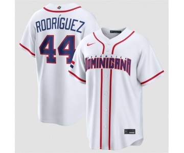 Men's Dominican Republic Baseball #44 Julio Rodríguez White 2026 World Baseball Classic Home Stadium Stitched Jersey