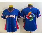 Women's Dominican Republic Baseball Royal 2026 World Baseball Classic Big Logo Road Stadium Stitched Baseball Jersey