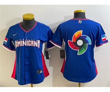 Women's Dominican Republic Baseball Royal 2026 World Baseball Classic Big Logo Road Stadium Stitched Baseball Jersey