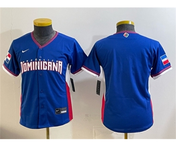 Youth Dominican Republic Baseball Blank Royal 2026 World Baseball Classic Road Stadium Stitched Baseball Jersey