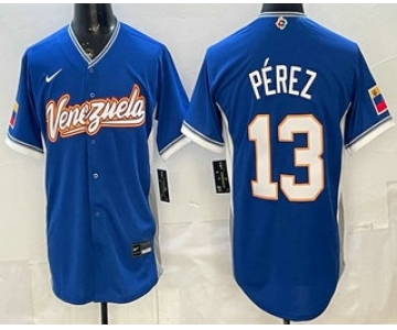 Men's Venezuela #13 Salvador Perez Blue 2026 World Baseball Classic Cool Base Jersey