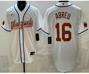 Men's Venezuela #16 Wilyer Abreu White 2026 World Baseball Classic Cool Base Jersey