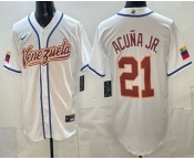 Men's Venezuela #21 Ronald Acuna Jr White 2026 World Baseball Classic Cool Base Jersey Men's Venezuela #21 Ronald Acuna Jr White 2026 World Baseball Classic Cool Base Jersey