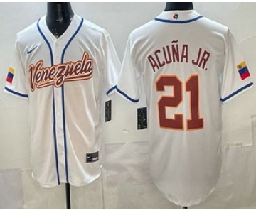 Men's Venezuela #21 Ronald Acuna Jr White 2026 World Baseball Classic Cool Base Jersey