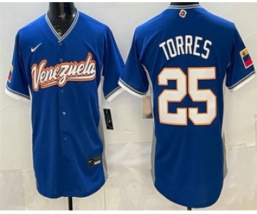 Men's Venezuela #25 Gleyber Torres Blue 2026 World Baseball Classic Cool Base Jersey