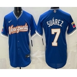 Men's Venezuela #7 Eugenio Suarez Blue 2026 World Baseball Classic Cool Base Jersey