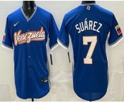 Men's Venezuela #7 Eugenio Suarez Blue 2026 World Baseball Classic Cool Base Jersey Men's Venezuela #7 Eugenio Suarez Blue 2026 World Baseball Classic Cool Base Jersey