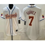 Men's Venezuela #7 Eugenio Suarez White 2026 World Baseball Classic Cool Base Jersey