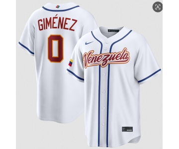 Men's Venezuela Baseball #0 Andrés Giménez White 2026 World Baseball Classic Home Stadium Stitched Jersey