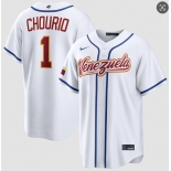 Men's Venezuela Baseball #1 Jackson Chourio White 2026 World Baseball Classic Home Stadium Stitched Jersey