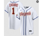 Men's Venezuela Baseball #1 Jackson Chourio White 2026 World Baseball Classic Home Stadium Stitched Jersey