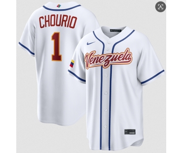 Men's Venezuela Baseball #1 Jackson Chourio White 2026 World Baseball Classic Home Stadium Stitched Jersey