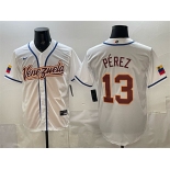 Men's Venezuela Baseball #13 Salvador Pérez White 2026 World Baseball Classic Home Stadium Stitched Jersey