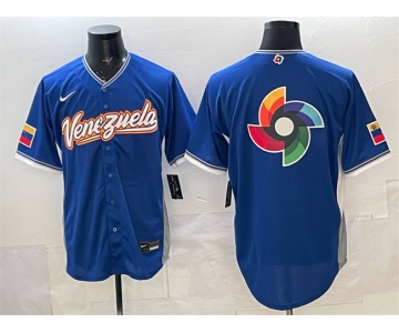 Men's Venezuela Baseball Blue 2026 World Baseball Classic Big Logo Road Stadium Stitched Jersey