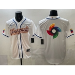 Men's Venezuela Baseball White 2026 World Baseball Classic Big Logo Home Stadium Stitched Jersey