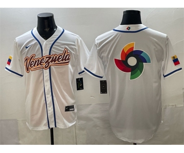 Men's Venezuela Baseball White 2026 World Baseball Classic Big Logo Home Stadium Stitched Jersey