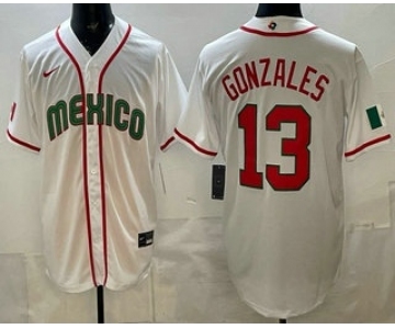 Men's Mexico #13 Nick Gonzales White 2026 World Baseball Classic Cool Base Jersey