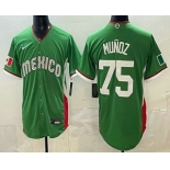 Men's Mexico #75 Andres Munoz Green 2026 World Baseball Classic Cool Base Jersey Men's Mexico #75 Andres Munoz Green 2026 World Baseball Classic Cool Base Jersey