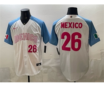 Men's Mexico Baseball #26 Mexico White 2026 World Baseball Classic Home Stadium Stitched Jersey