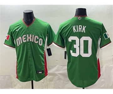 Men's Mexico Baseball #30 Alejandro Kirk Green 2026 World Baseball Classic Home Stadium Stitched Jersey