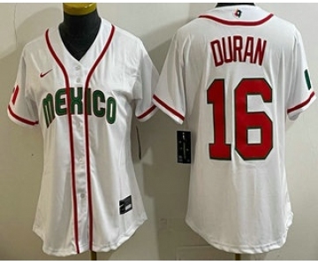 Women's Mexico #16 Jarren Duran White 2026 World Baseball Classic Cool Base Jersey