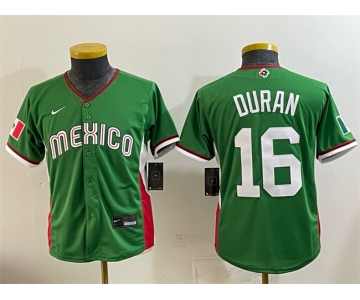 Youth Mexico Baseball #16 Jarren Duran Green 2026 World Baseball Classic Stadium Stitched Baseball Jersey
