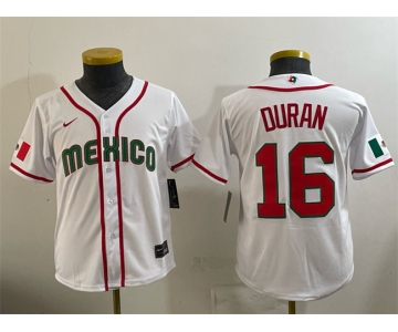 Youth Mexico Baseball #16 Jarren Duran White 2026 World Baseball Classic Home Stadium Stitched Baseball Jersey