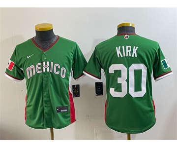 Youth Mexico Baseball #30 Alejandro Kirk Green 2026 World Baseball Classic Stadium Stitched Baseball Jersey