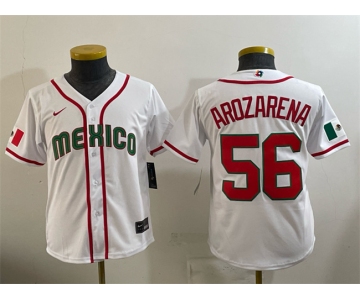 Youth Mexico Baseball #56 Randy Arozarena White 2026 World Baseball Classic Home Stadium Stitched Baseball Jersey