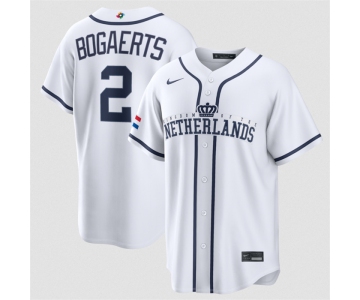 Men's Netherlands Baseball #2 Xander Bogaerts White 2026 World Baseball Classic Home Stadium Stitched Jersey