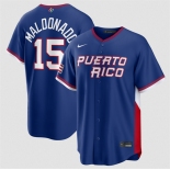 Men's Puerto Rico Baseball #15 Martín Maldonado Blue 2026 World Baseball Classic Road Stadium Stitched Jersey