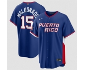 Men's Puerto Rico Baseball #15 Martín Maldonado Blue 2026 World Baseball Classic Road Stadium Stitched Jersey