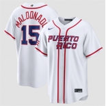 Men's Puerto Rico Baseball #15 Martín Maldonado White 2026 World Baseball Classic Home Stadium Stitched Jersey
